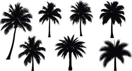 Collection of various black silhouette palm tree icons