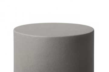 Empty gray textured cylindrical product display podium or pedestal on transparent background for advertising