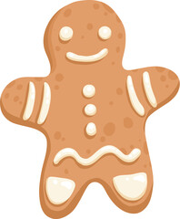 Vector icon of Christmas gingerbread in cartoon flat mode. Holiday cookies - christmas tree, gingerbread man, star, house, heart isolated on white background