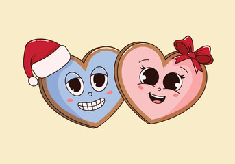 Fototapeta premium Cute Christmas and Valentine's Heart Cookie Couple