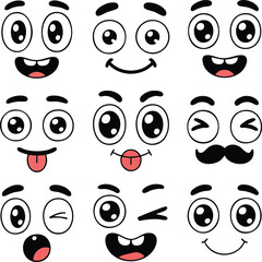 Happy and Winking Cartoon Face Expressions Vector Icons