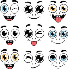 Happy and Winking Cartoon Face Expressions Vector Icons