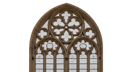 Fototapeta premium Ornate Gothic Window with Intricate Stone Carvings and Clear Glass Panes.