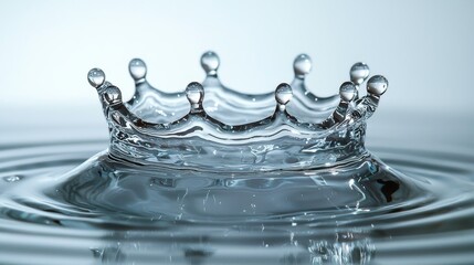 Liquid crown splash water droplet creating perfect circular spike pattern frozen motion macro photography crystal-clear liquid clean background