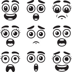 Happy and Winking Cartoon Face Expressions Vector Icons