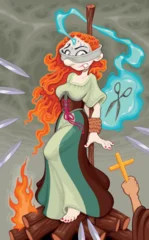 Fototapete Kinderzimmer A witch fights at the stake. Vector cartoon horror illustration.   © ddraw