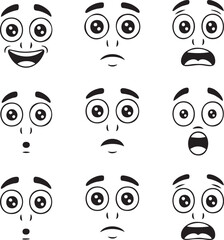 Happy and Winking Cartoon Face Expressions Vector Icons