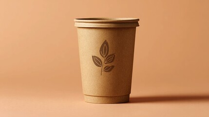 Recyclable paper coffee cup with a leaf logo eco-friendly to-go container promoting sustainability and environmental awareness