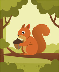 Busy squirrel holding an acorn – vector-style illustration for book cover