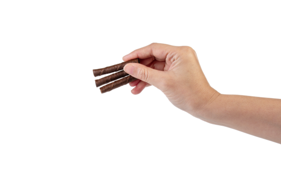 Chocolate bar in hand on transparent background - Powered by Adobe