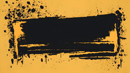 Black grunge paint brush stroke frame on yellow background