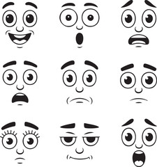  Happy and Winking Cartoon Face Expressions Vector Icons