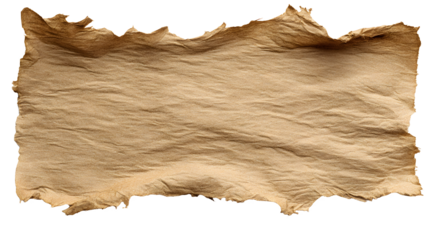 A close up of a crumpled piece of parchment paper with rough edges on a black background studio shot