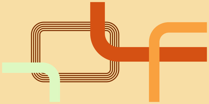 Abstract geometric background with intersecting rounded lines in a retro 70s color palette