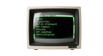 Vintage computer monitor displaying green text on a black screen.