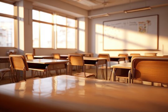 Sunlit empty classroom