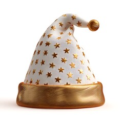 Elegant white and gold santa claus hat isolated on white background