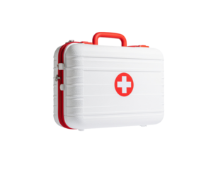 Medical kit with a red cross symbol on a transparent background for emergency and healthcare purposes