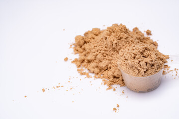 Chocolate whey protein. Supportive nutrition for muscle building	