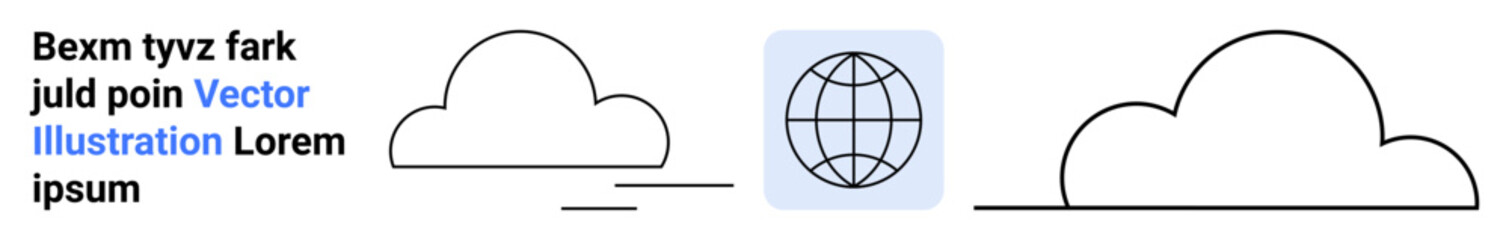 Obraz premium Cloud computing, global communication, internet, technology services, data storage, networking. Abstract cloud icons with a globe symbol. Cloud computing and global communication concept