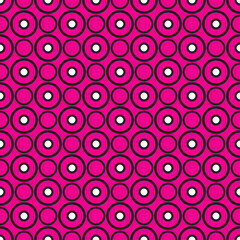 Black and white dots on red pink background retro seamless vector pattern