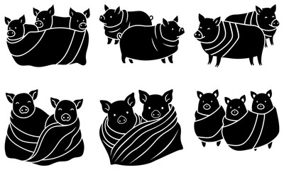 Various Black Pig Silhouettes