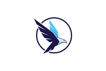 Stylized eagle logo design in dark blue and light blue