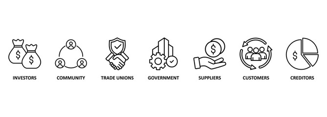 Vector Illustration concept Relationship of Stakeholders, Related of Investors, government and creditors 