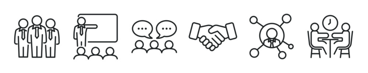 Teamwork thin line icon set. Web minimal editable stroke icons