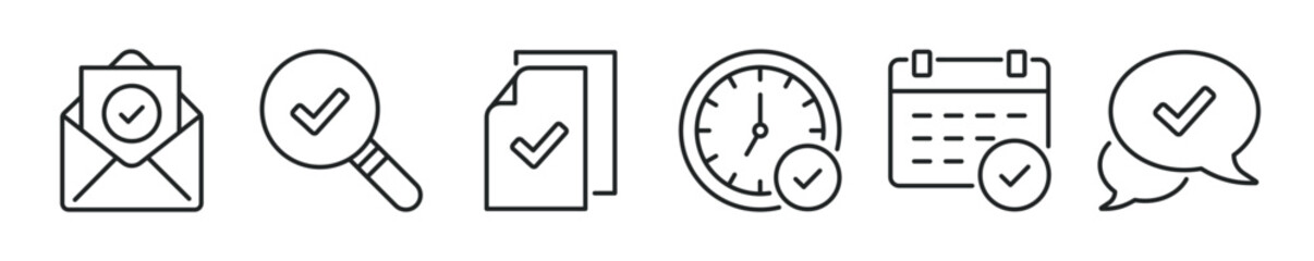 Checkmark thin line icon set. Web minimal editable stroke icons