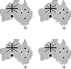 Isolated dot style Australia flag map icon, dot map style Australia vector, minimal black map dot graphic, equal size dot style symbol, country travel geography outline illustration location project 