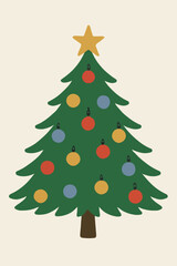 Scandinavian Christmas Fir Tree with Colorful Ornaments