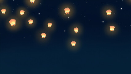 Magical night sky filled with glowing paper lanterns floating upwards creating a beautiful and serene atmosphere for celebration and wishes Worldwide Candle Lighting