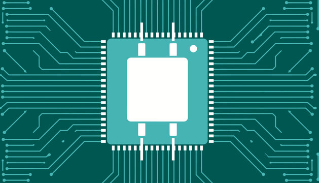 Intricate Digital Microprocessor Unit Design on a Circuit Board Illustrating Advanced Computing Hardware and Information Technology