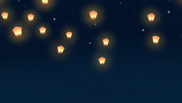 Magical night sky filled with glowing paper lanterns floating upwards creating a beautiful and serene atmosphere for celebration and wishes Worldwide Candle Lighting