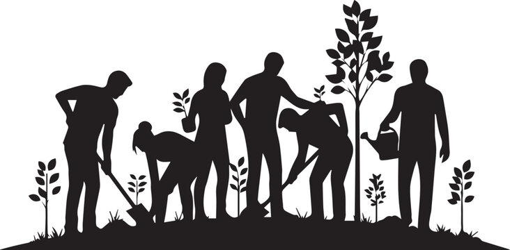 International volunteer day diverse group planting trees and gardening outdoors for environment - Powered by Adobe