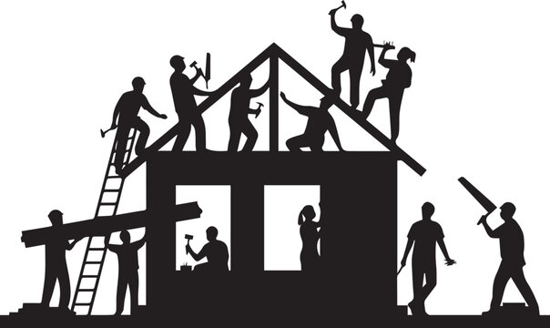 Diverse volunteers collaborate building house international volunteer day concept community support
