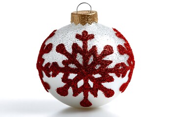 Christmas ornament with red snowflake isolated on white background