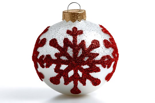Christmas ornament with red snowflake isolated on white background - Powered by Adobe
