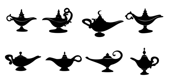 Cartoon magic aladin lamp isolated Silhouette of a magic lamp from an Arabic fairy tale