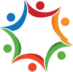 Abstract colorful human figures forming a circle of unity and teamwork vector