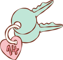 Vintage Key with Heart Tag for Romantic Handdrawn Doodle