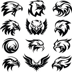 Eagle Head Icon Set, silhouette logo Collection of vector illustration