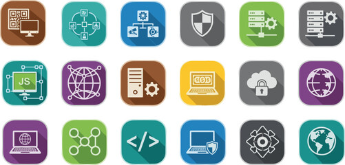 Collection of flat design technology and network icons with long shadows computer