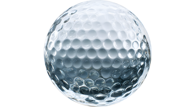 A close up of a golf ball with dimples against a black background with soft lighting effects