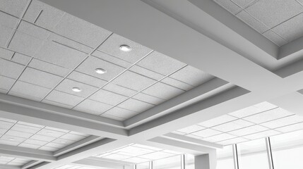 Fototapeta premium Low-angle photograph of acoustic ceiling tiles in a contemporary workspace
