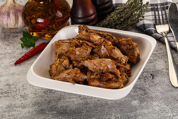 Shredded slow cooked pork meat
