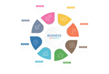 Vector infographic circle divided into 8 steps. an be used for process diagram, presentations, workflow layout, banner, flow chart, info graph. Cycle diagram with 8 options.