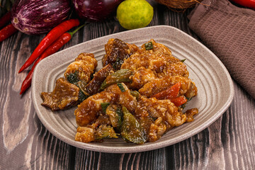 Prawn with vegetables and oyster sauce