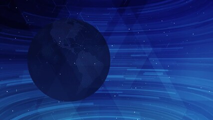Digital world globe animation with blue background, abstract planet earth, technology, loopable motion graphics, futuristic, ideal for news, presentations, background visuals, global connectivity - Powered by Adobe